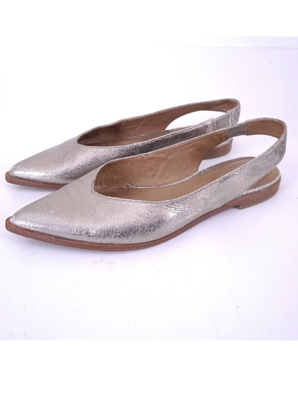 GUC Kenzie Frye crackled gold flats pointed toe indie sleaze 10.5 11 slingback